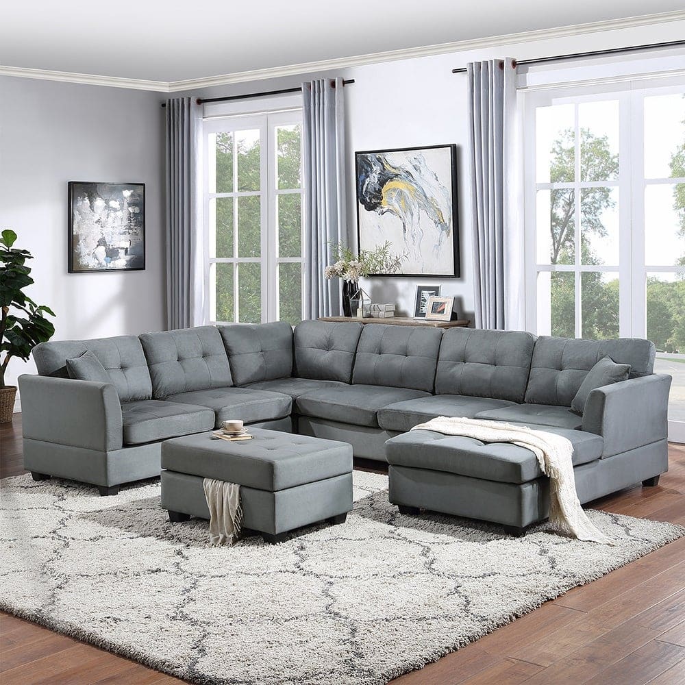 All Grey Living Room With Brown Wooden Floors