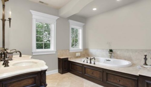 Sherwin Williams Agreeable Gray Paint Color Review   3 Agreeable Gray In The Bathroom 500x289 