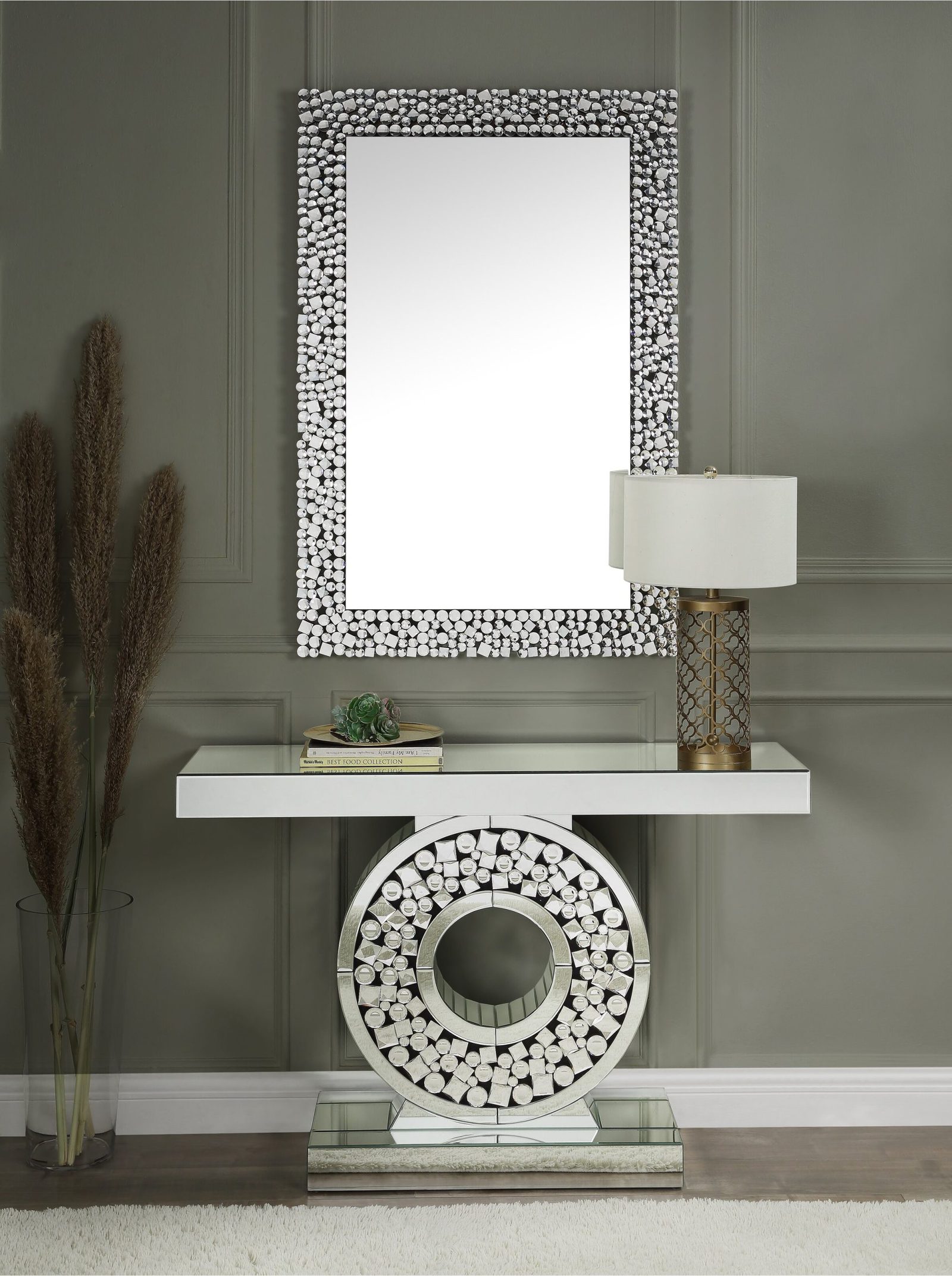 Faux Gems Entryway Table With Mirror