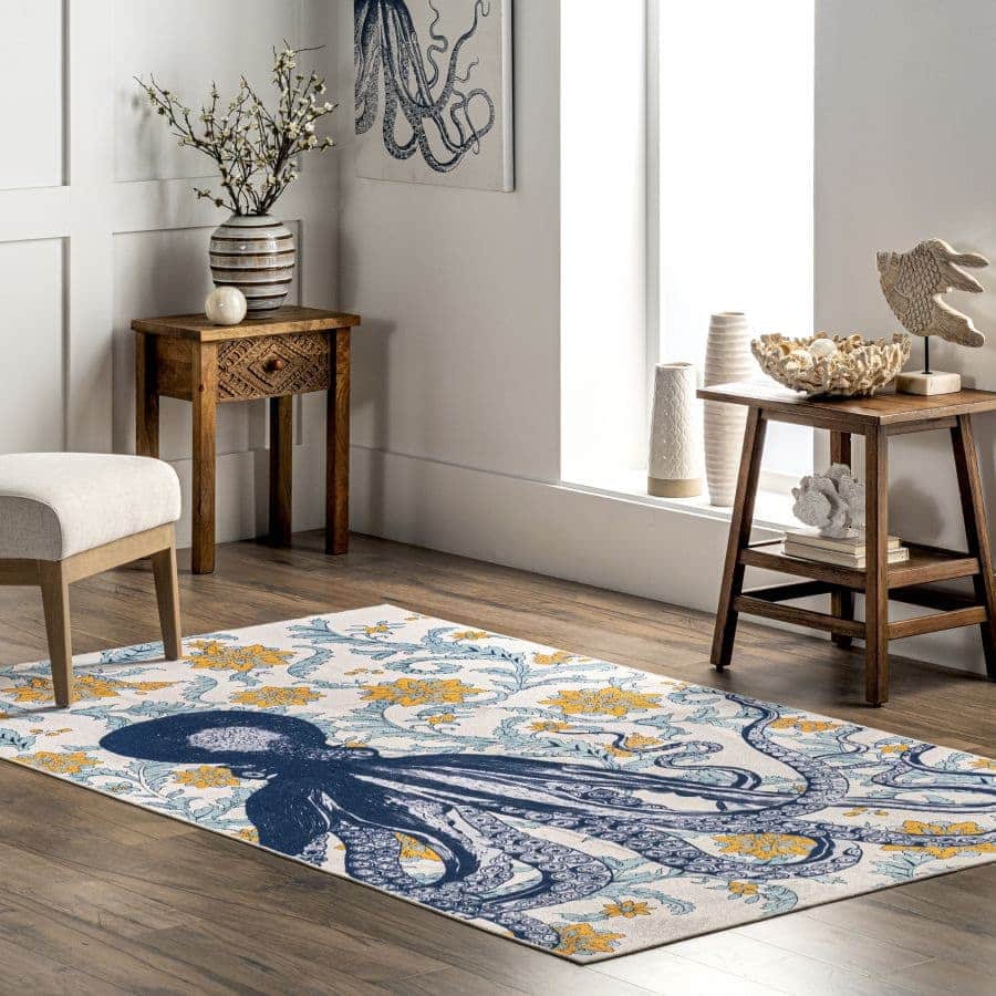 Blue and Yellow Octopus Rug