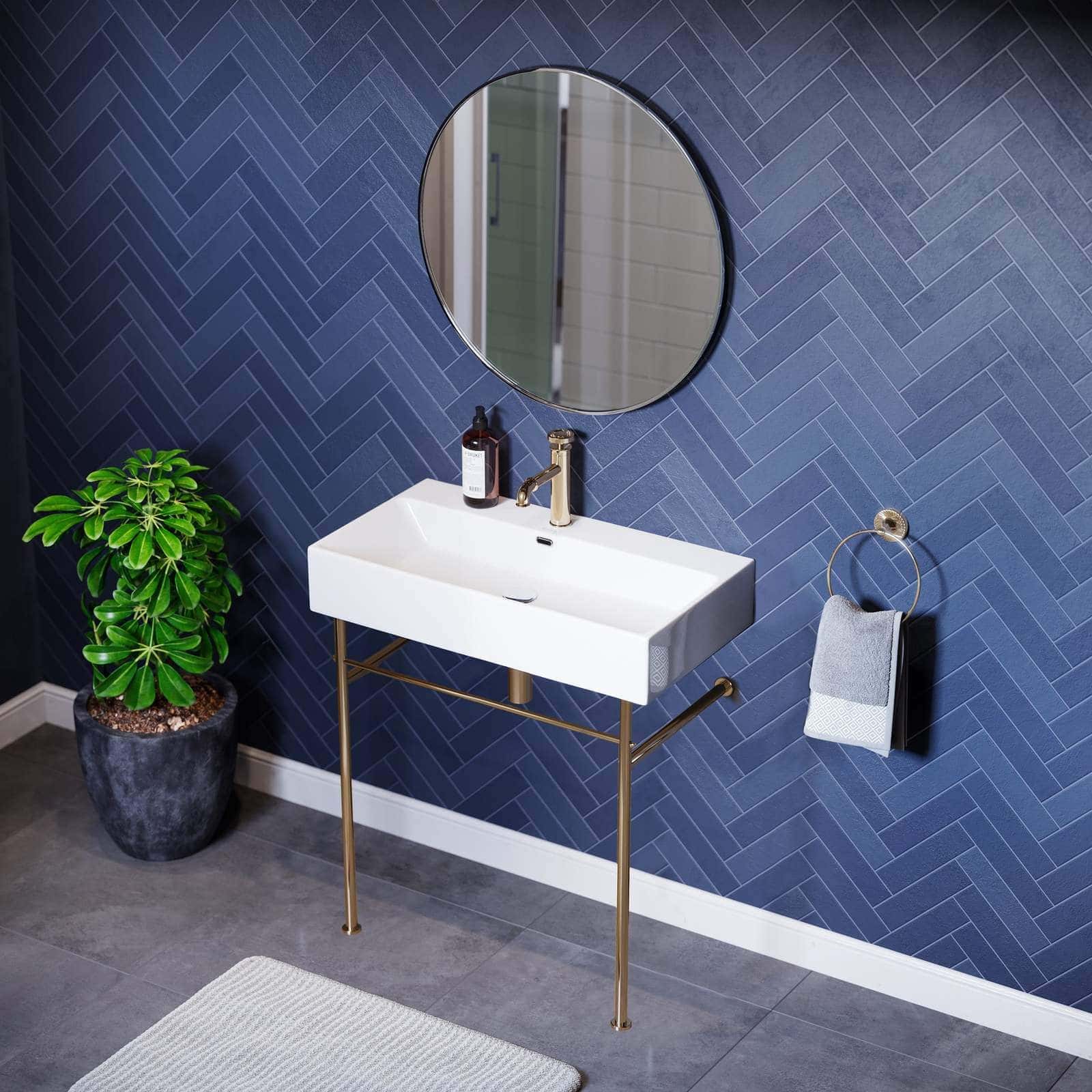Blue Herringbone Bathroom Tiles