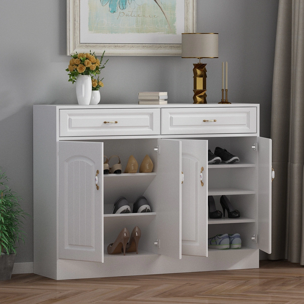 Concealed Storage with Drawers and Doors