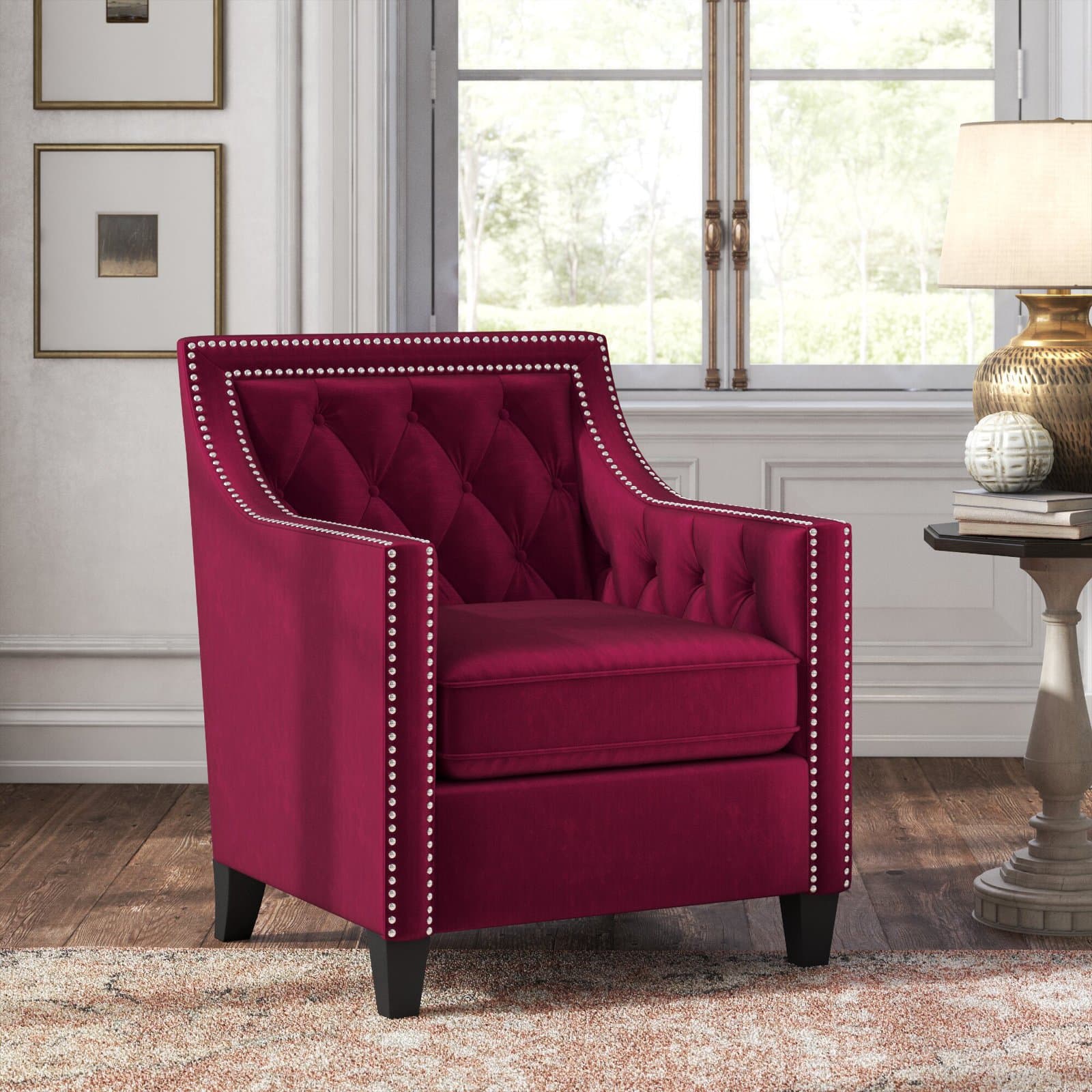 Deep Pink Velvet Tufted Armchair