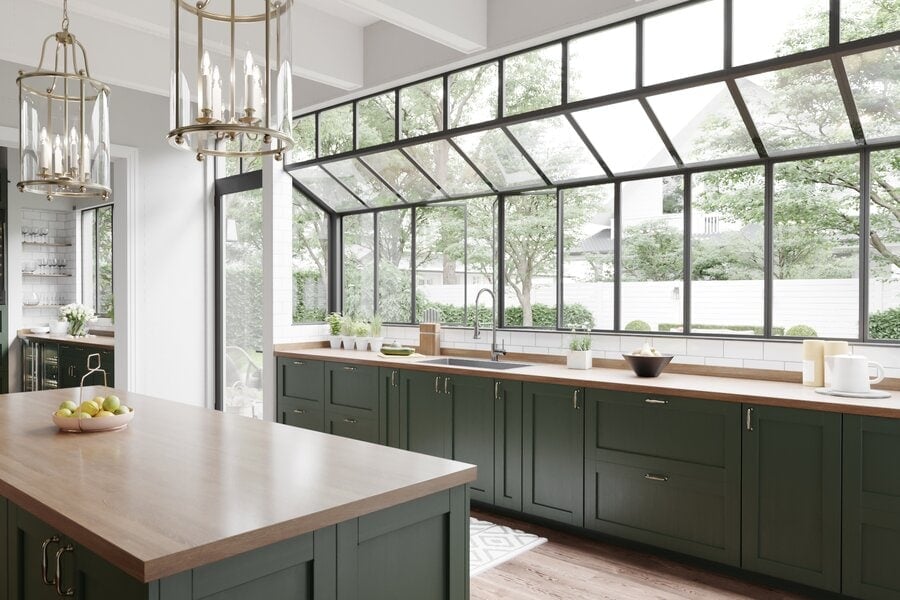 Go for Green Cabinets with Gray Floors