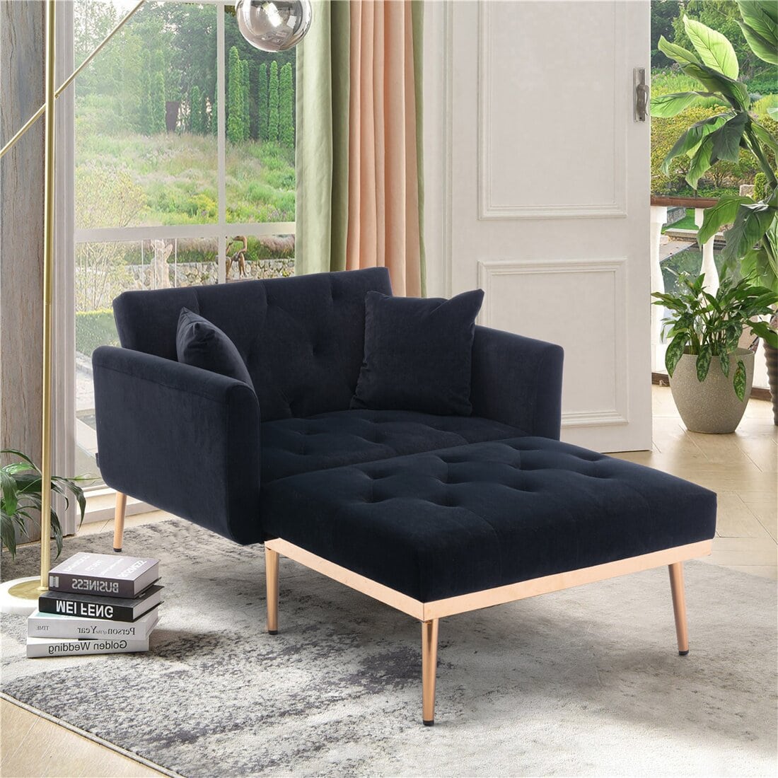 Black Velvet Tufted Chaise Lounge