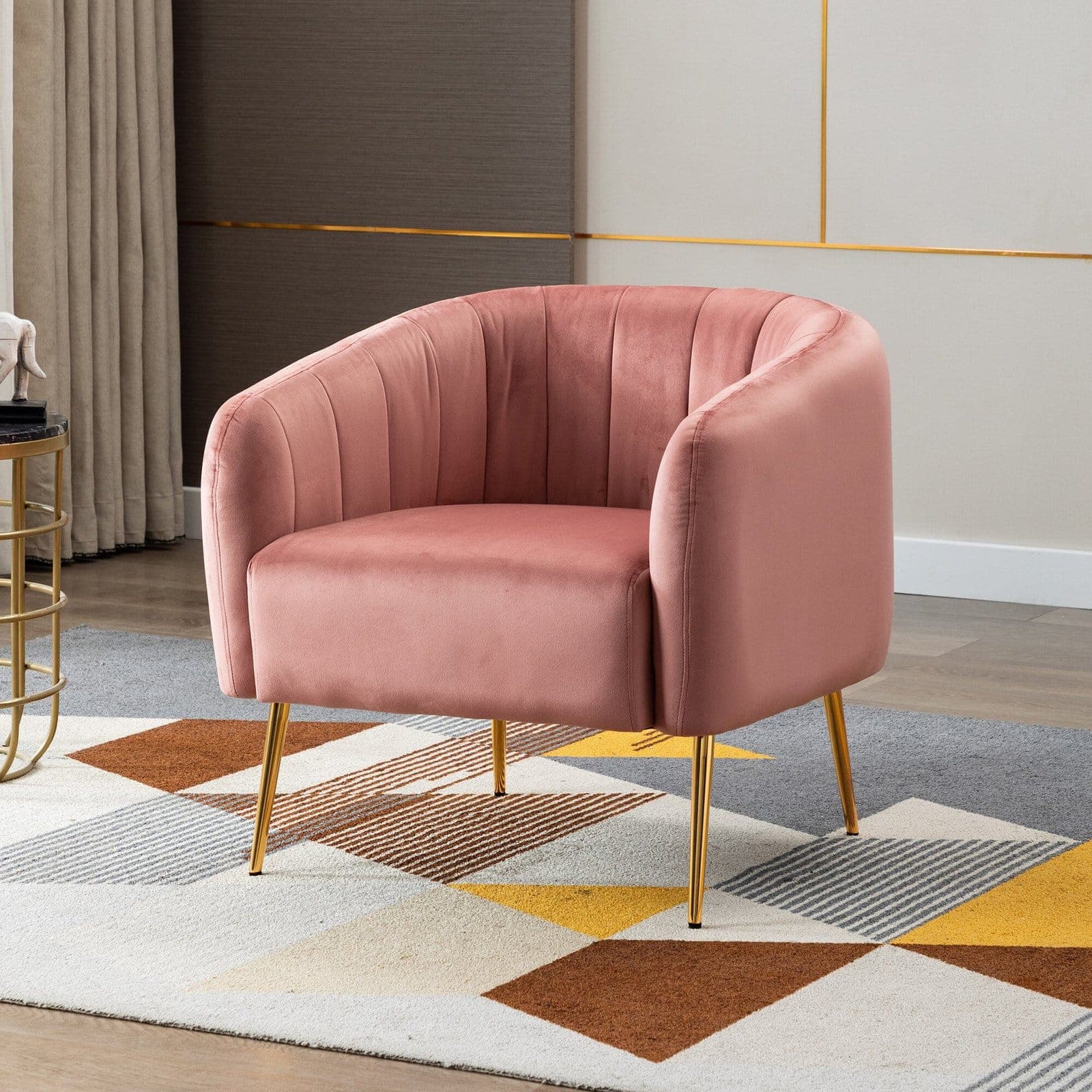 Pink and Gold Barrel Accent Chair
