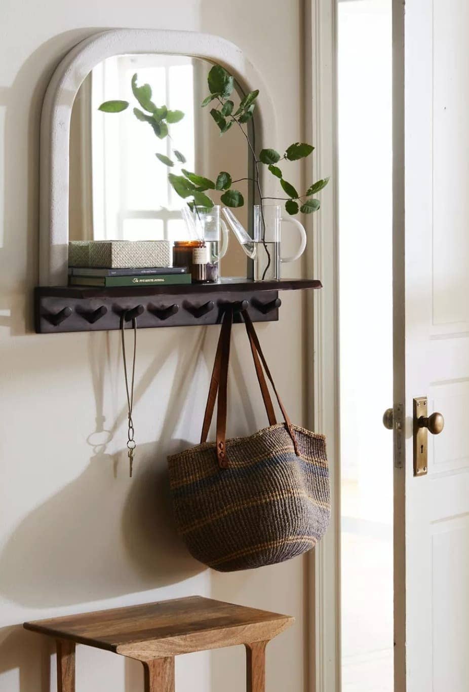 Boho Entryway Mirror With Hooks