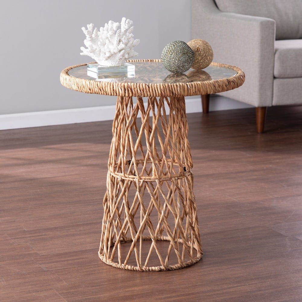 Add a Glass Top Woven Accent Table