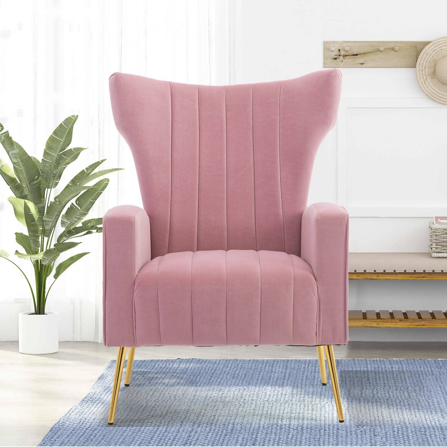 Pink Velvet Glam Wingback Chair