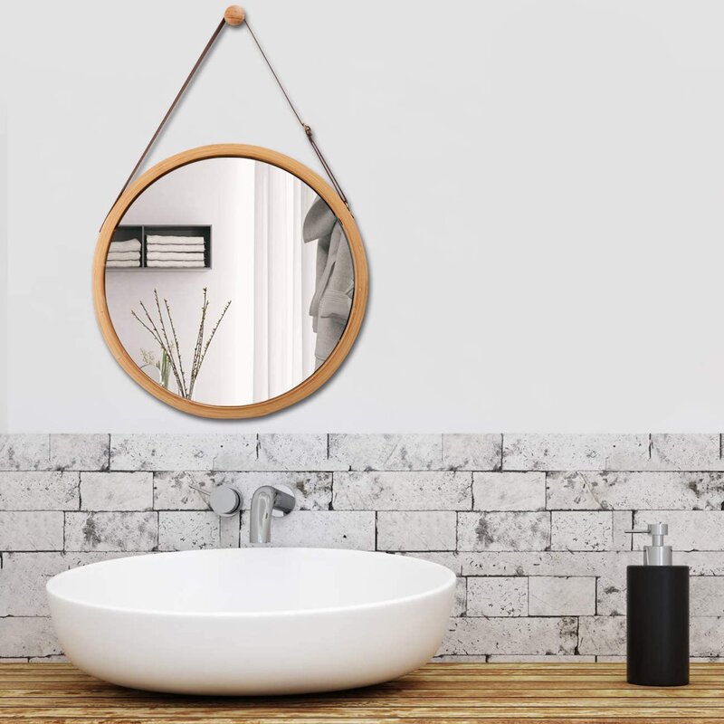 Round and Brown Bamboo Mirror