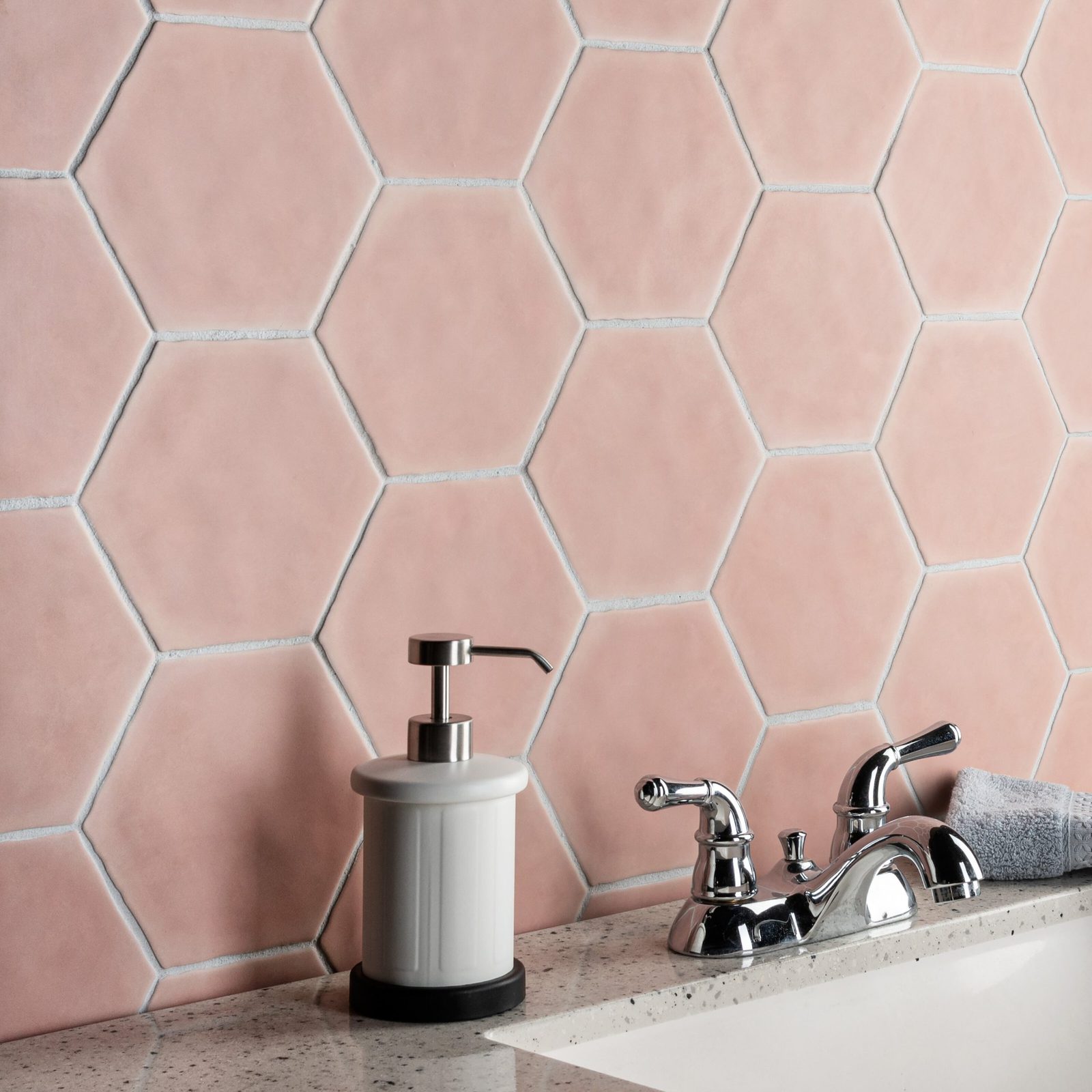 Pink Hexagonal Bathroom Wall Tiles