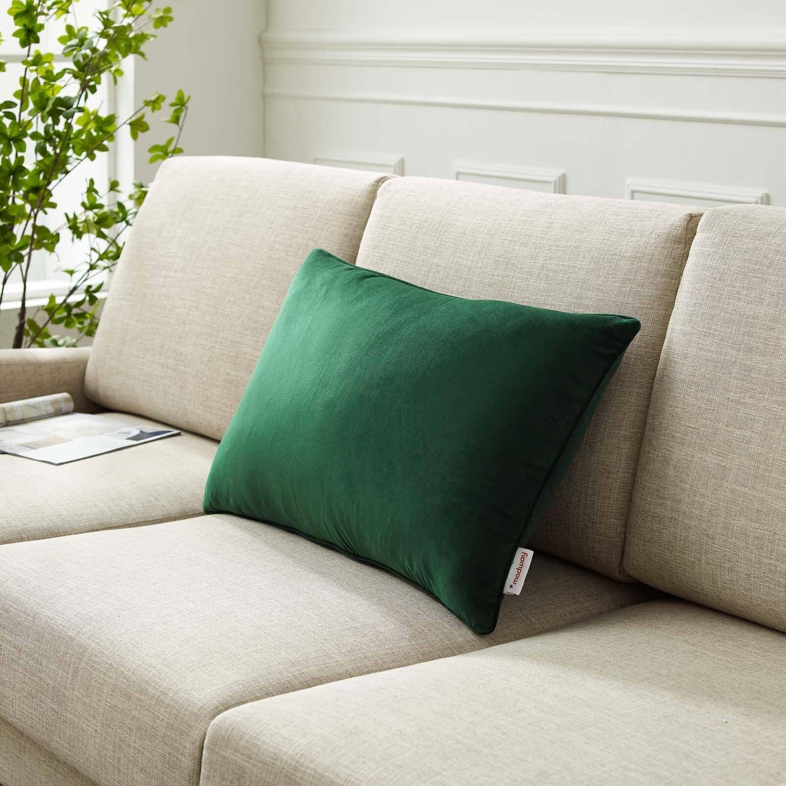 Emerald Green Throw Pillows for a Beige Sofa