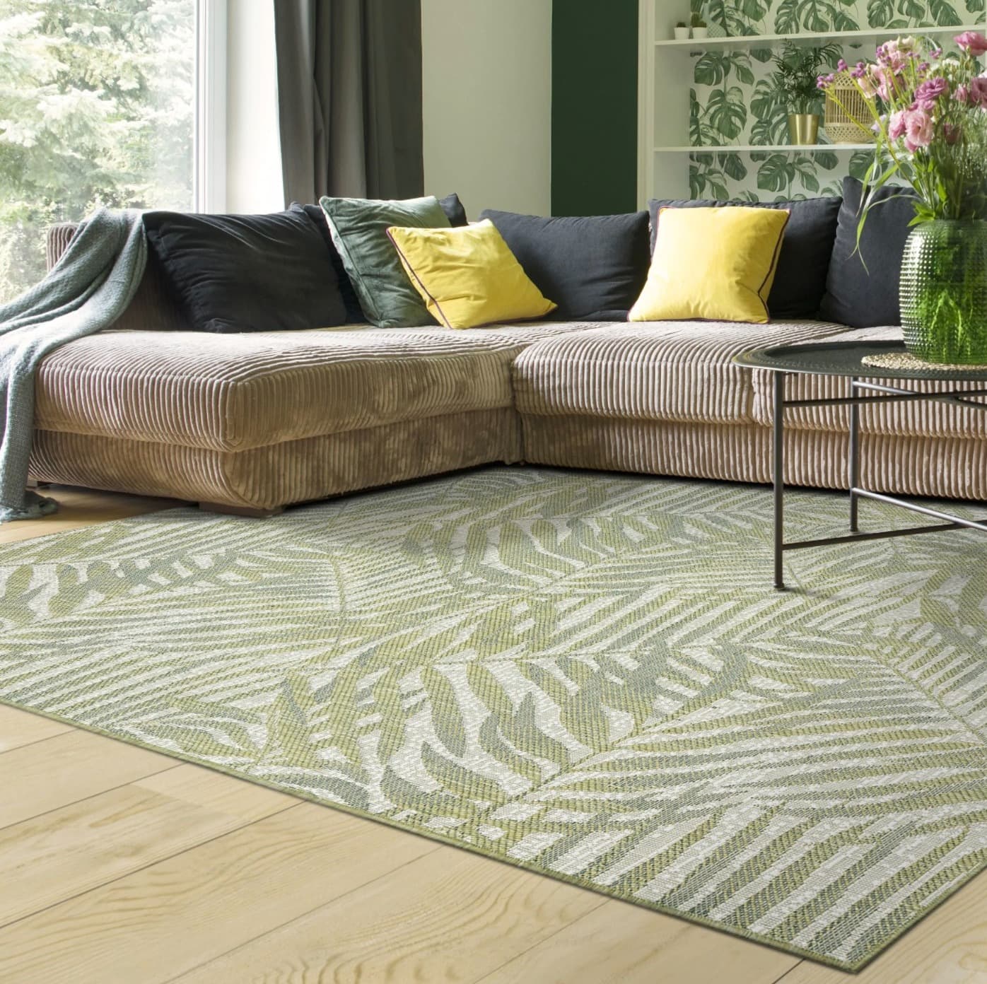 Tropical Palm Leaves Indoor/Outdoor Area Rug