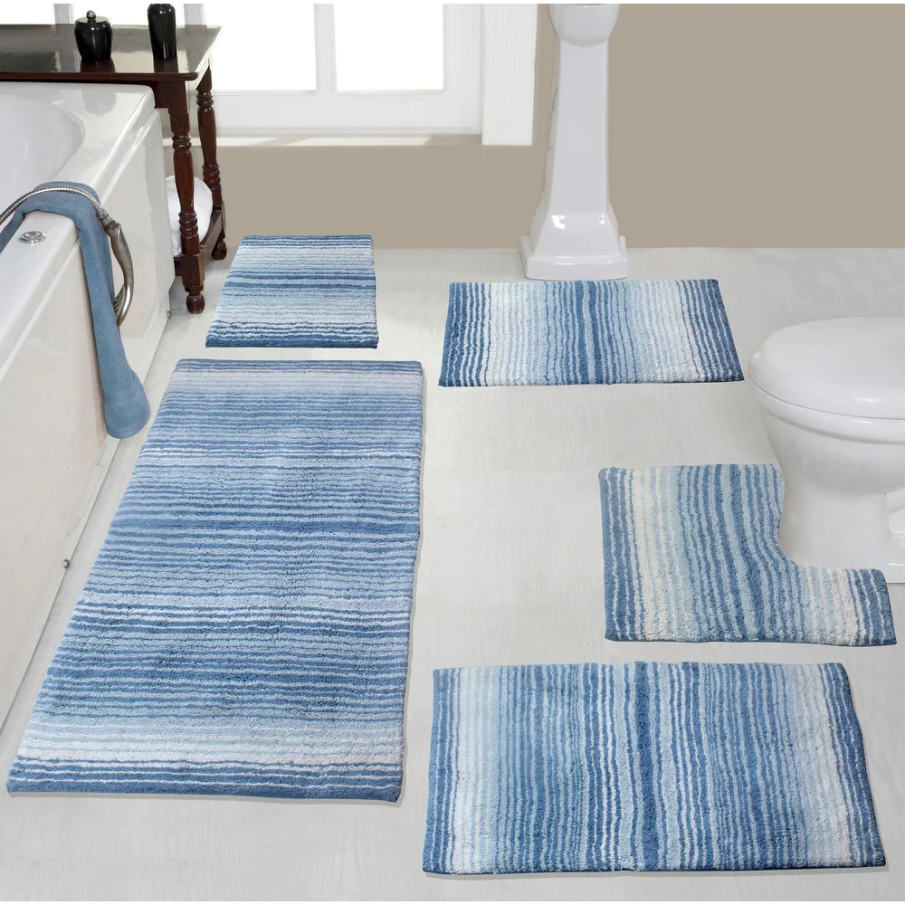 Get a Group of Bath Rugs in Blue Stripes