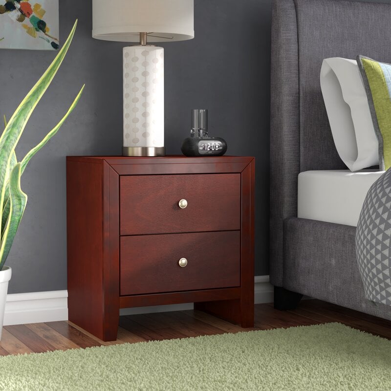 Contemporary Nightstand in Dark Cherry Wood