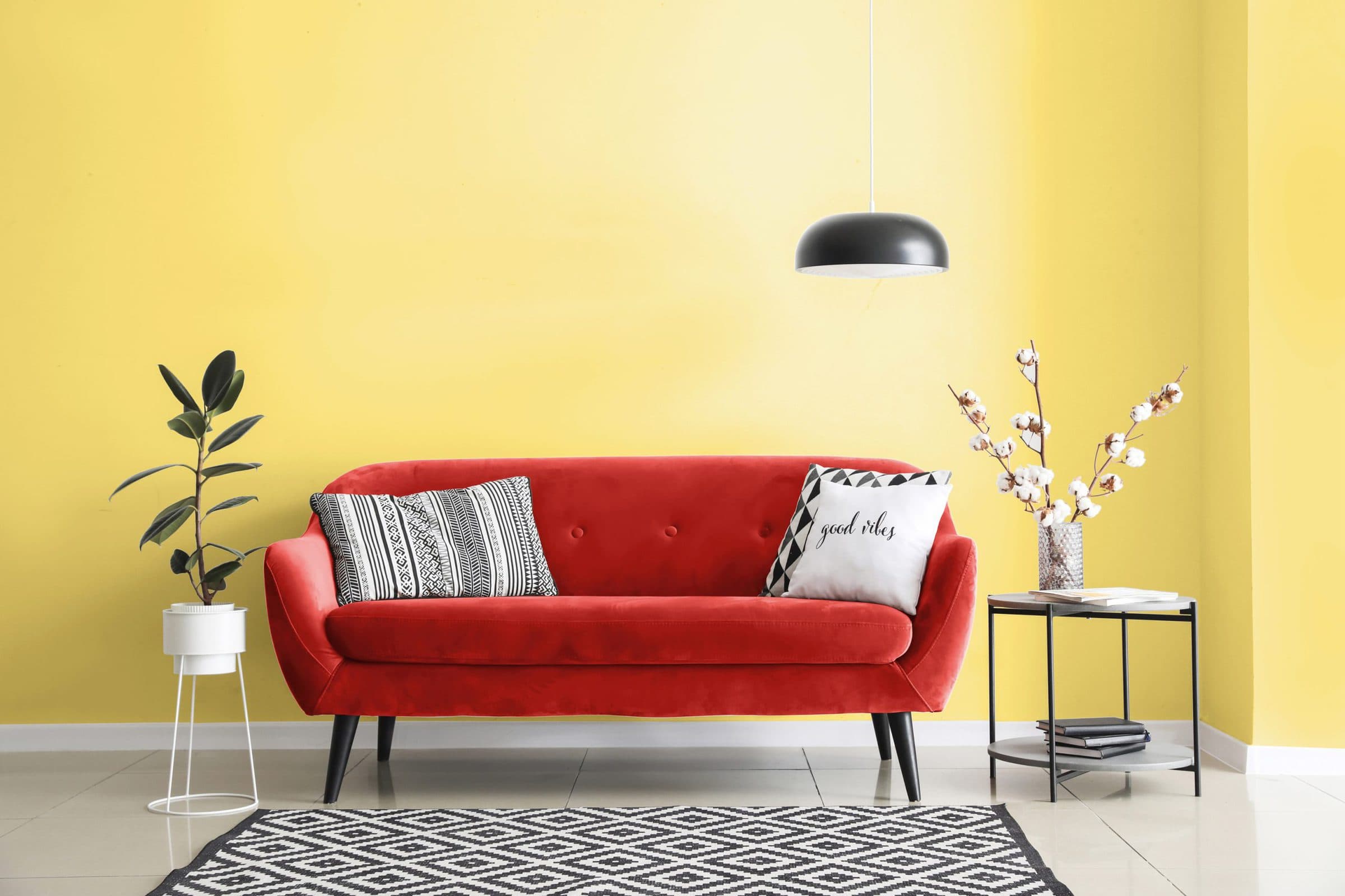 What Colour Walls With Red Sofa Baci Living Room