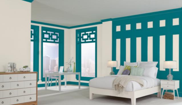 4 Dover White and Intense Teal in the Bedroom