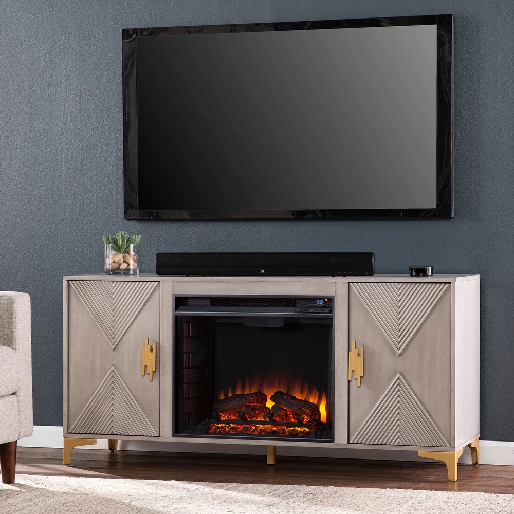 Gray Wood TV Electric Fireplace