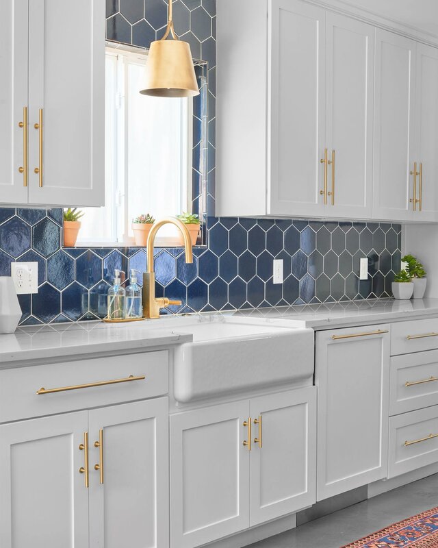 Blue Hexagon Tile With White Grout