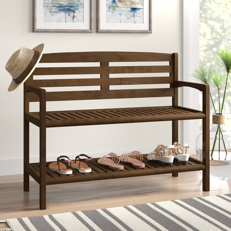 Solid Storage Bench with Shelves
