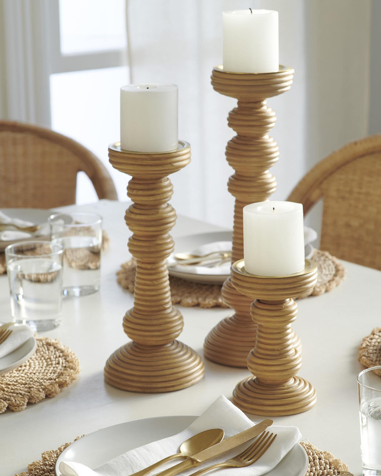 Use Chunky Wooden Candlesticks