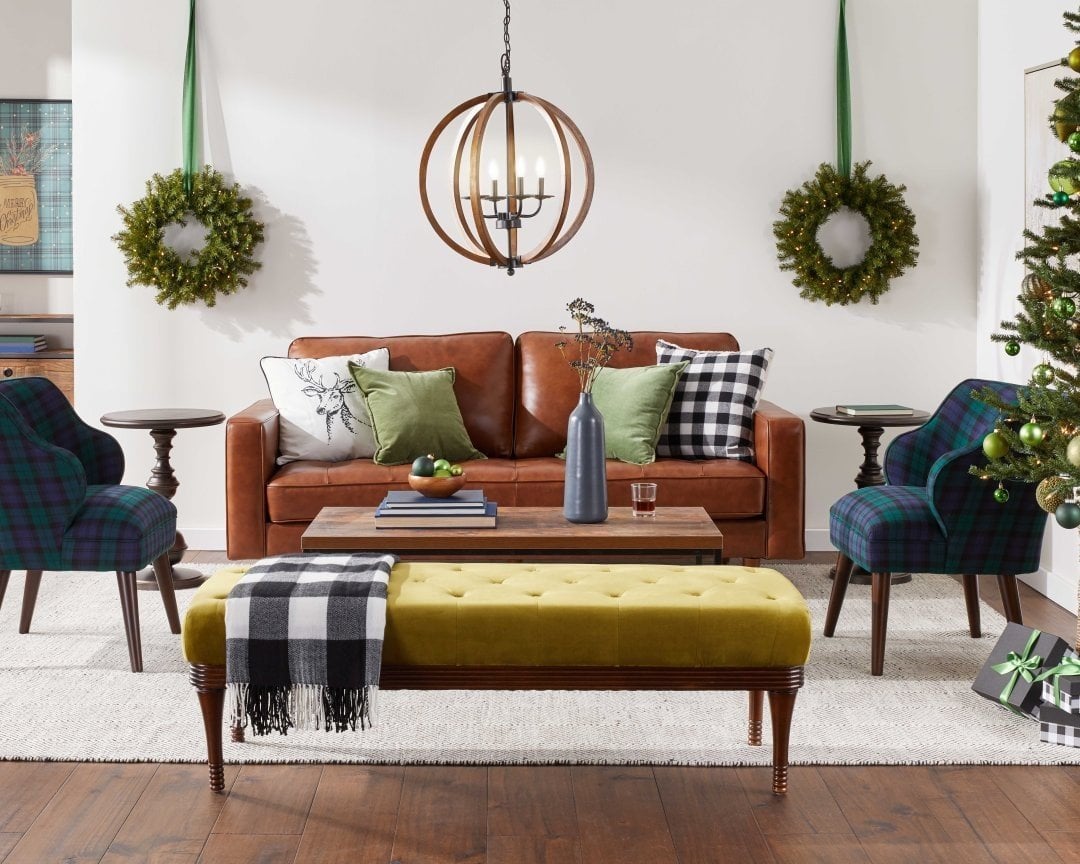 brown couch with accent chair