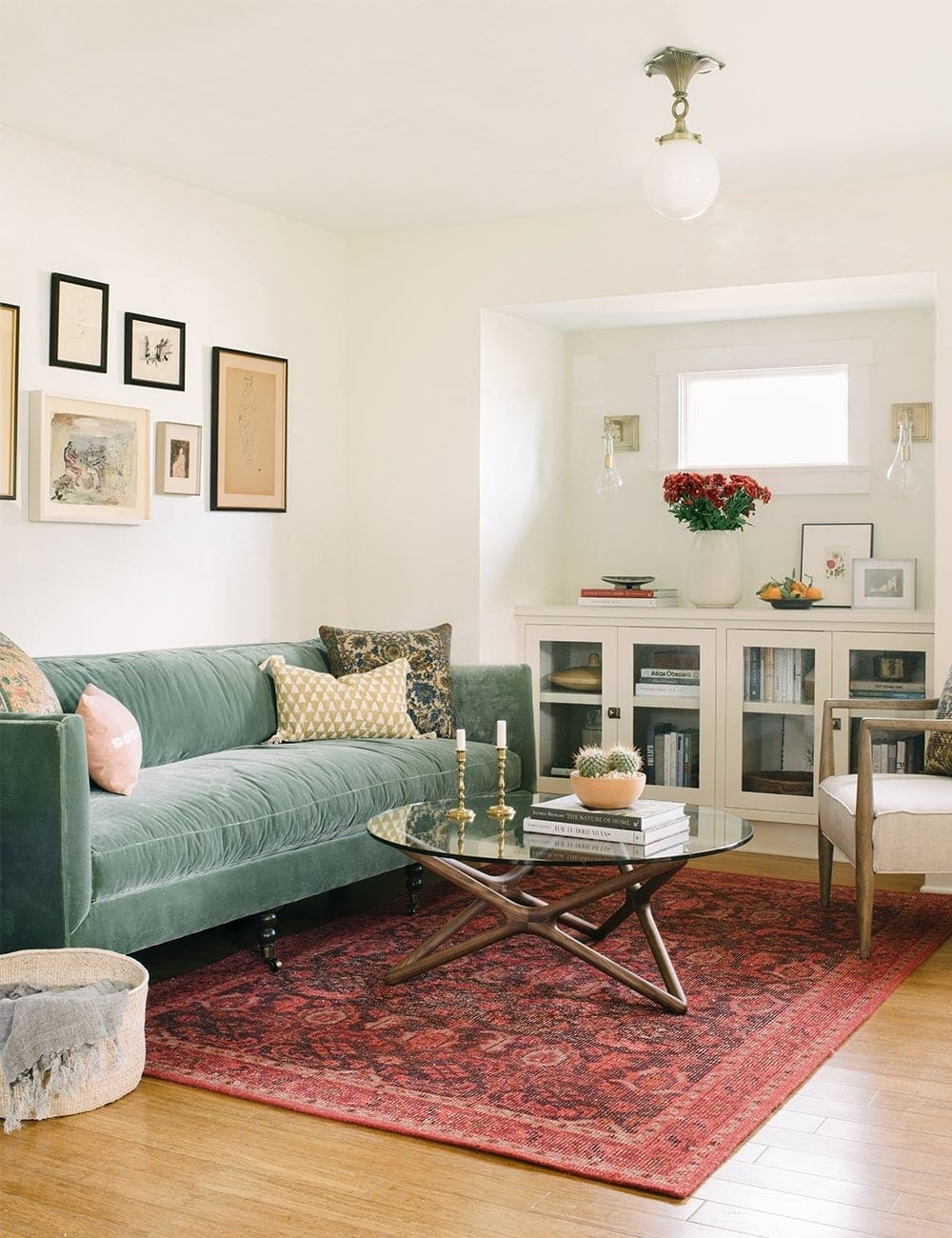 Try a Green Sofa on Red-Toned Floors