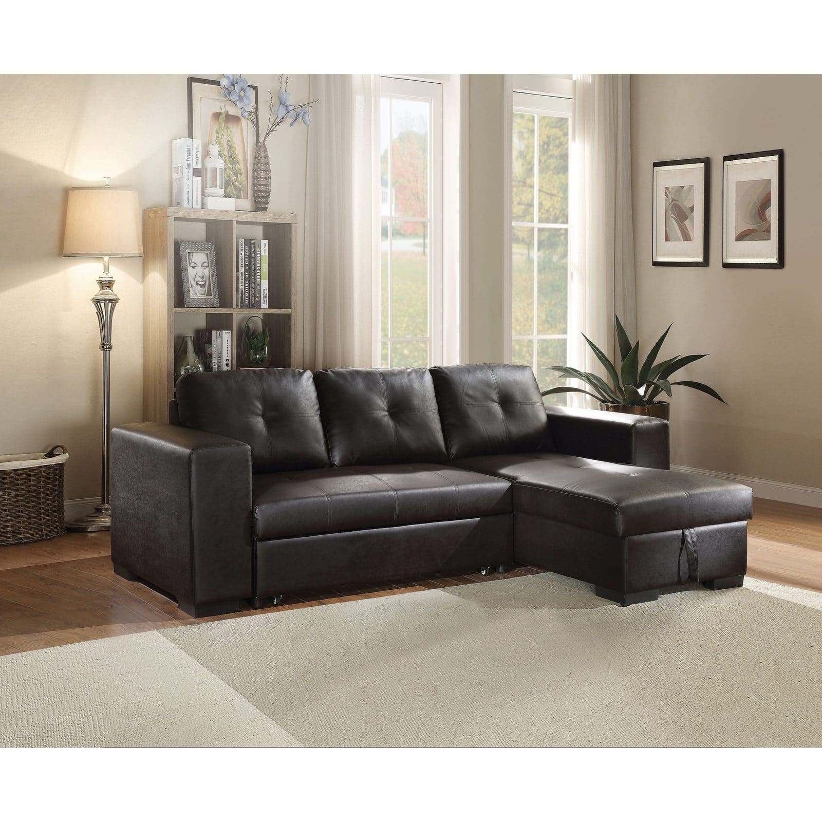 Contrast Your Light Tan Walls with a Black Sofa