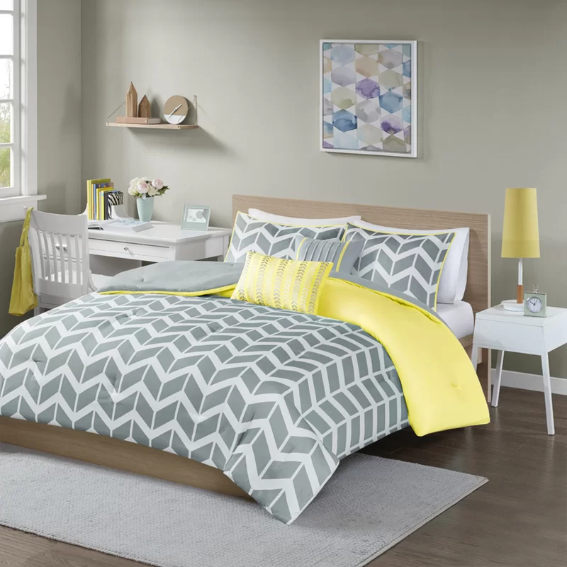 Mid-Century Modern Gray and Yellow Bedroom