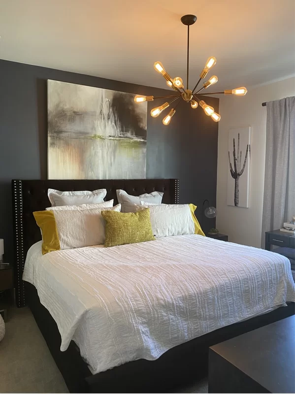 Transitional Dark Gray and White Bedroom