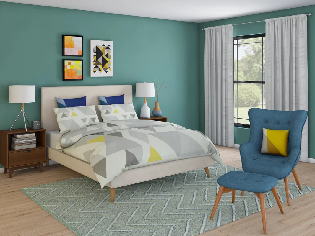 Mid-Century Modern Teal and Gray Bedroom