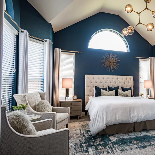 Hollywood-Style Teal and Gray Bedroom