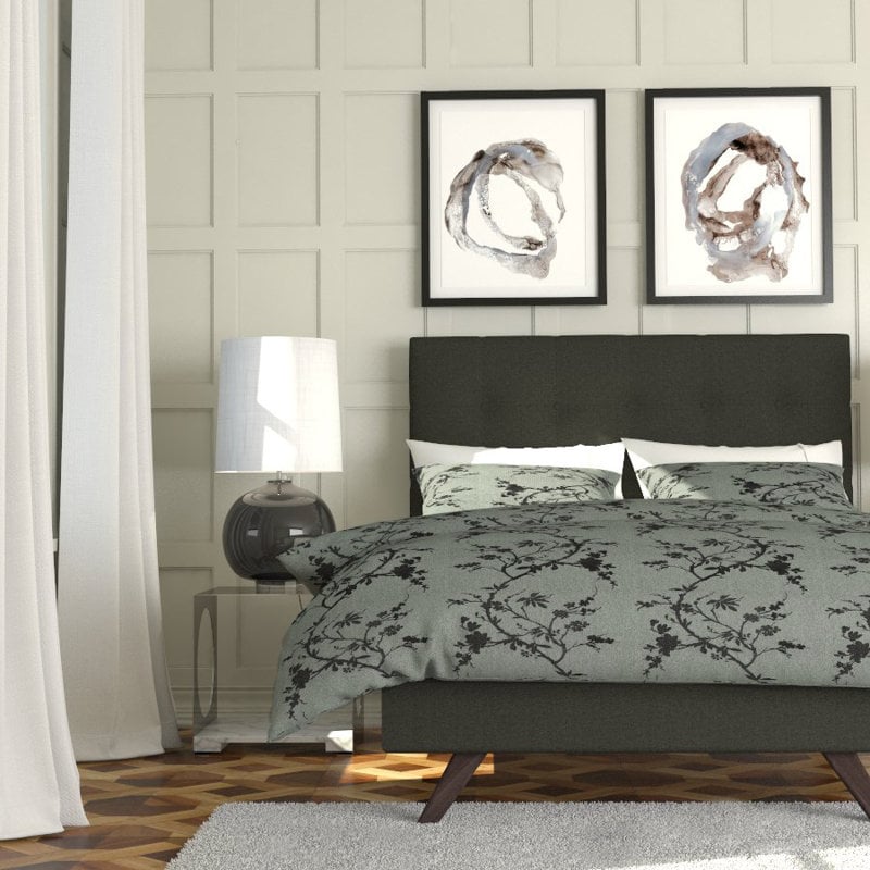Gray and Black Bedroom with Wooden Flooring