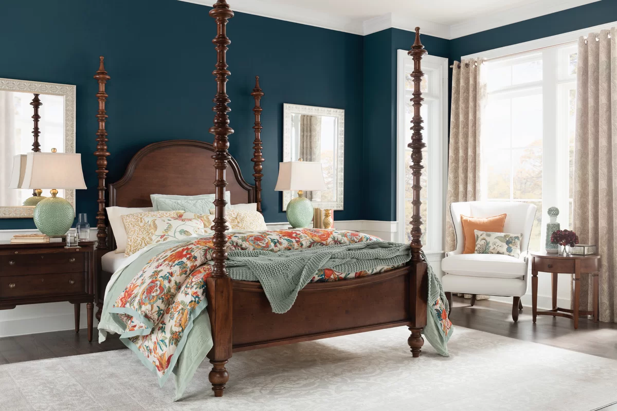 Traditional and Moody Teal Bedroom