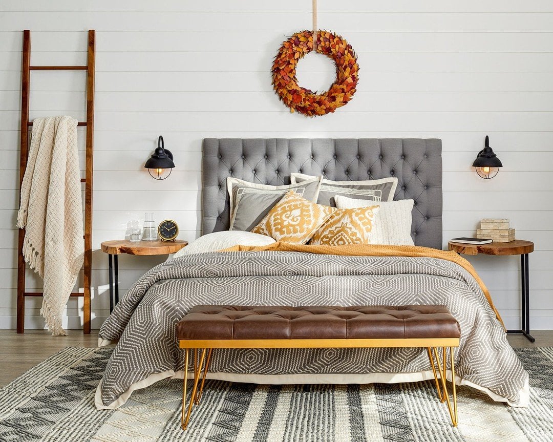 Fall-Inspired Gray and Yellow Bedroom