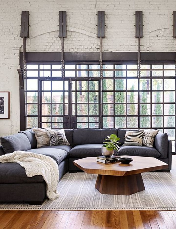 Contrast Black with a Large Wooden Coffee Table