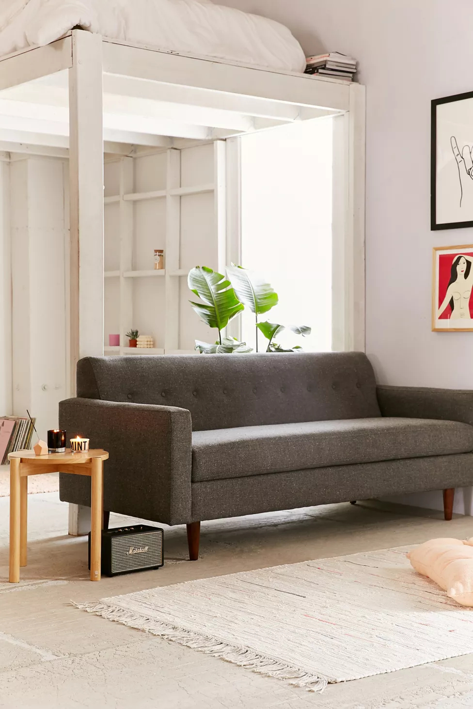 Outfit a Smaller Living Room with this Minimal Gray Sofa