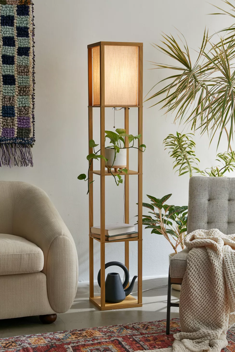 Place a Shelf Floor Lamp Between Accent Chairs