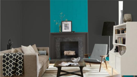  Iron Ore and Tempo Teal in the Living Room
