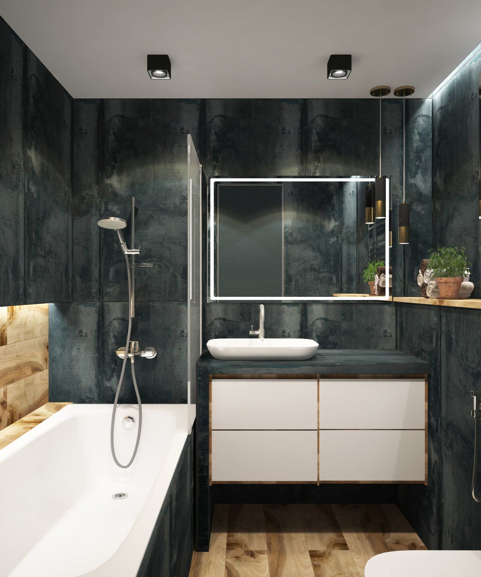  Try a Dark and Wood Tile for a Masculine Look scaled