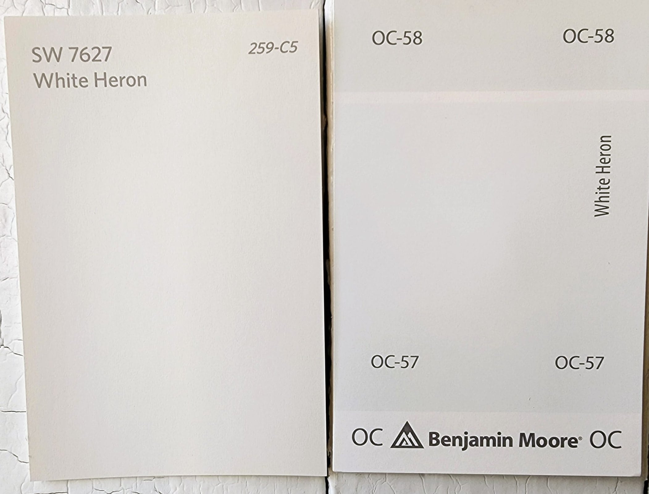  White Heron by Sherwin Wiilliams vs White Heron by Benjamin Moore scaled