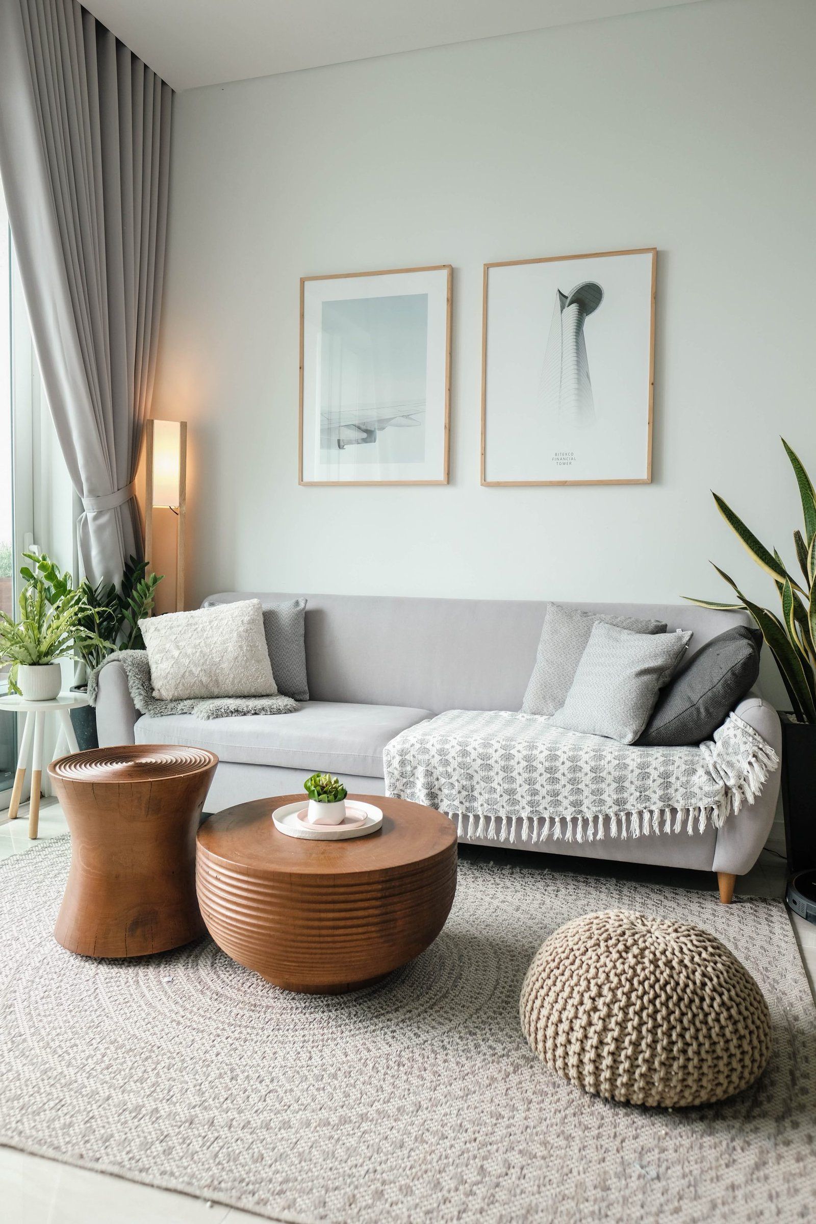  Beige Beanbag in Front of Gray Couch scaled