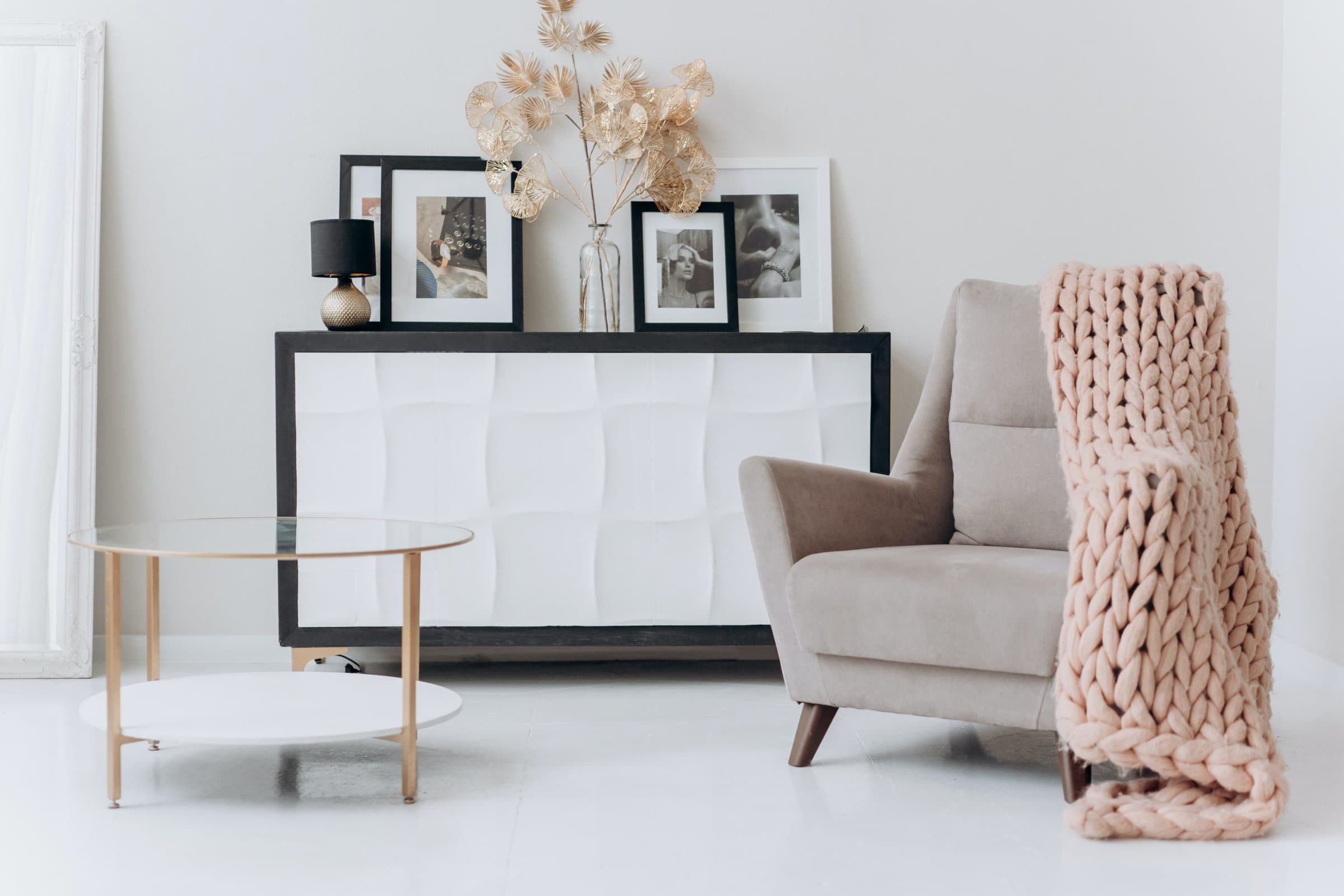  Beige Blanket on a Gray Chair scaled