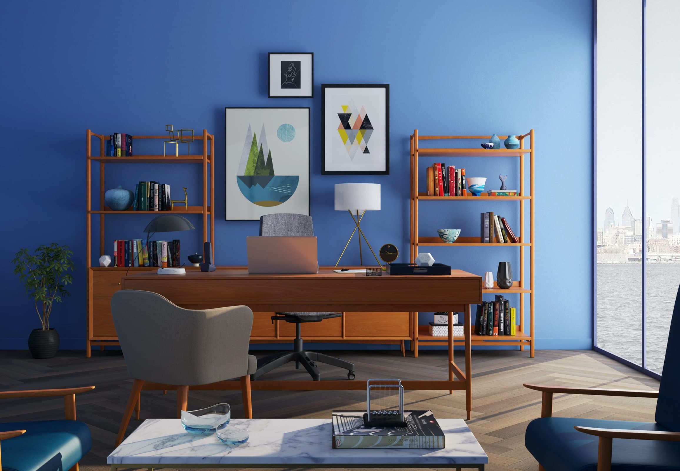  Retro Blue Office Accent Wall scaled