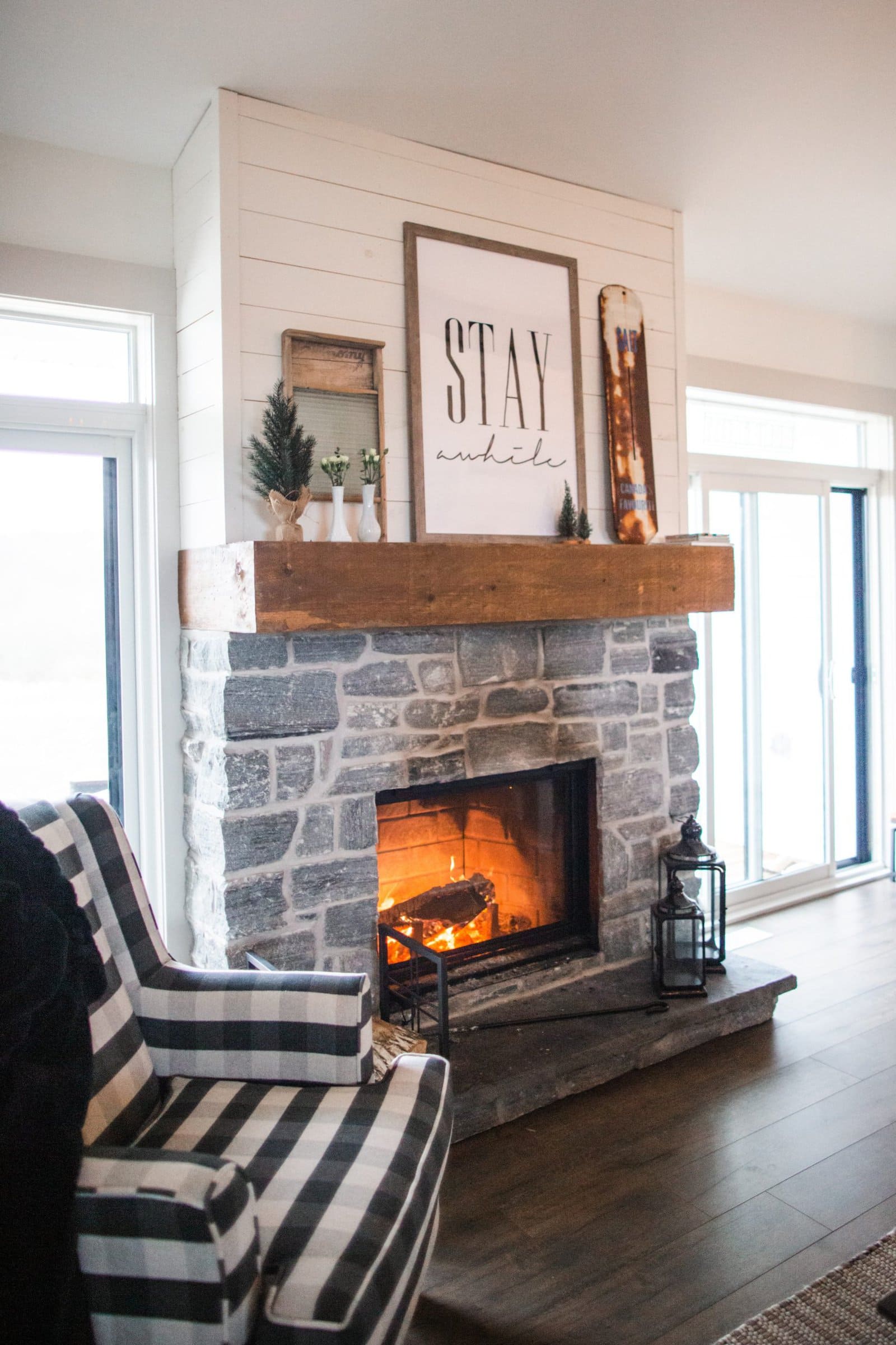 Cute Shiplap and Stone Fireplace scaled